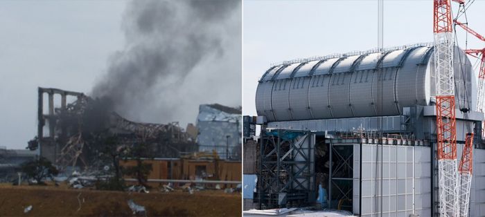 Block 3 nach den Explosionen und mit Einhausung