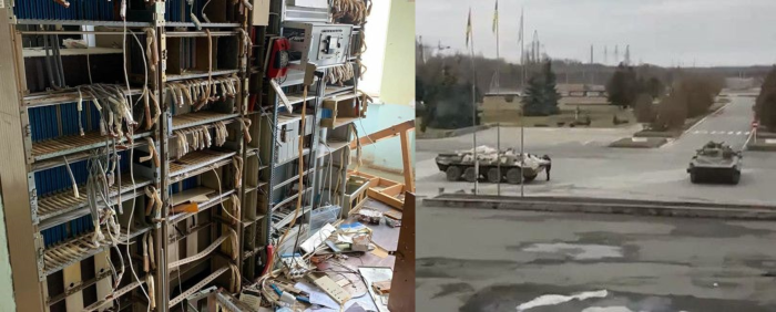 Beschädigte Computersysteme und Panzer auf dem Gelände des Kernkraftwerks Tschernobyl