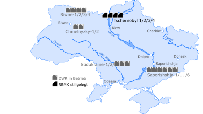 Landkarte Ukraine mit KKW-Standorten