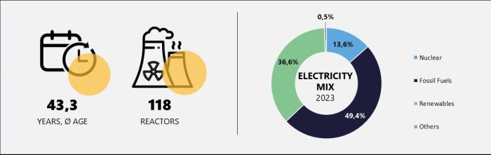 Average age, number of reactors and electricity mix in the Americas