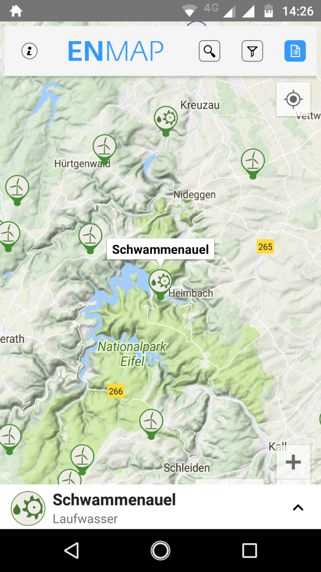 Screenshot der App ENMAP