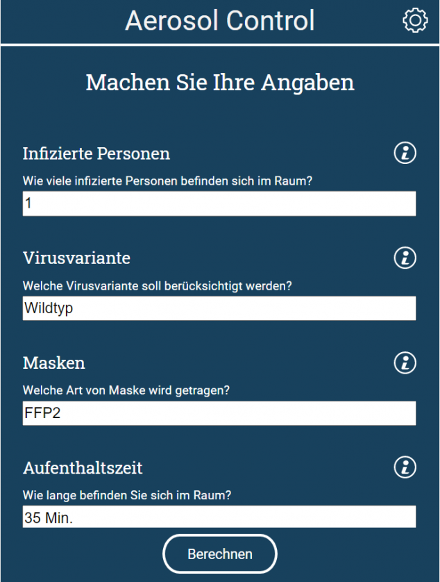 Screenshot der Web-App Aerosol Control