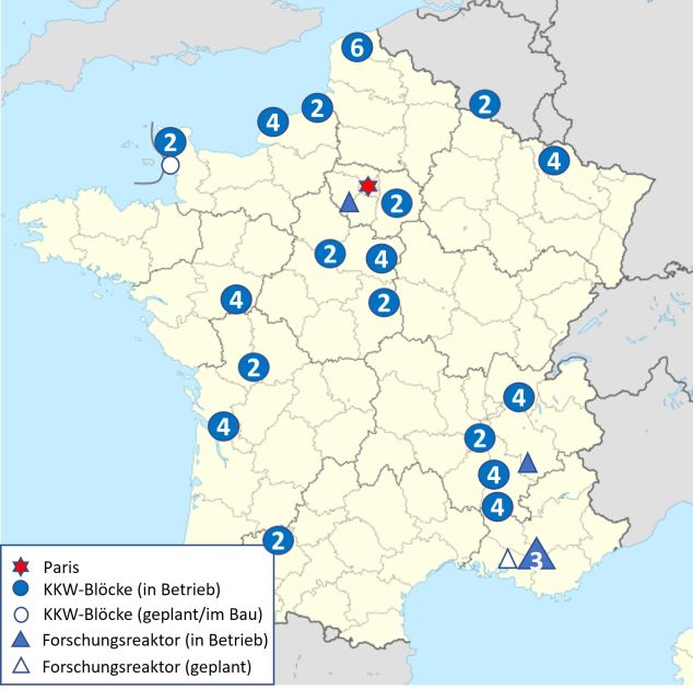 Karte KKW Frankreich