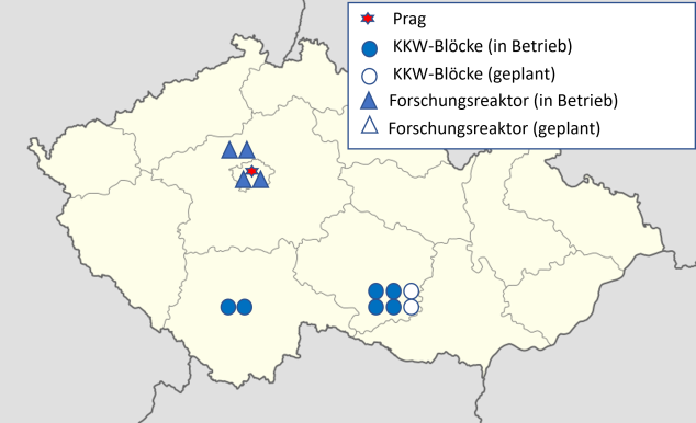 KKW-Standorte in Tschechien