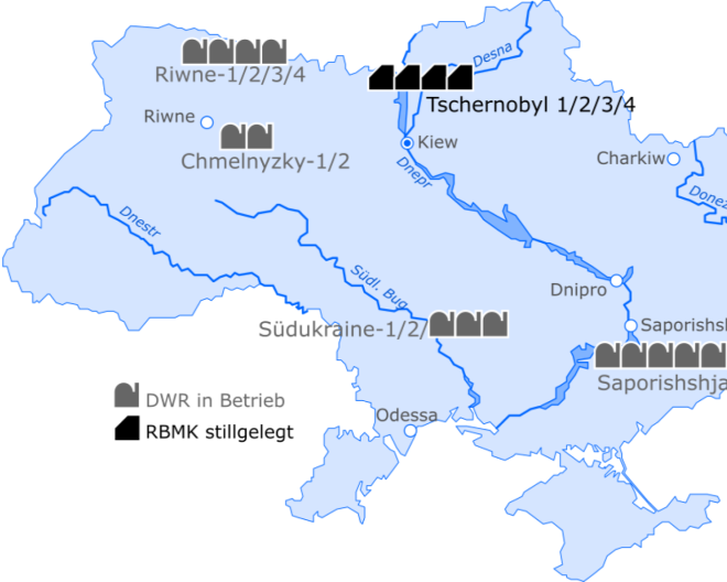 Landkarte Ukraine mit KKW-Standorten