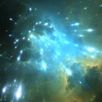 Hochenergie-Teilchen aus dem Weltraum, kosmische Strahlen. 3D-Rendering