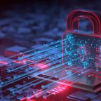 Ein abstraktes Bild, das die Konzepte von Cyber-Sicherheit, Ransomware und E-Mail-Phishing darstellt. Es zeigt verschlüsselte digitale Daten und Technologien, die zum Schutz vor Cyber-Bedrohungen eingesetzt werden.