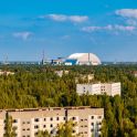 Das Kernkraftwerk Tschernobyl von fern fotografiert mit dem New Safe Confinementt