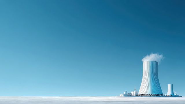 Startbild_KVKT-WhitePaper_2025 Die Grafik zeigt an ihrem rechten Bildrand ein stilisiertes Kernkraftwerk vor einem blauen Himmel.